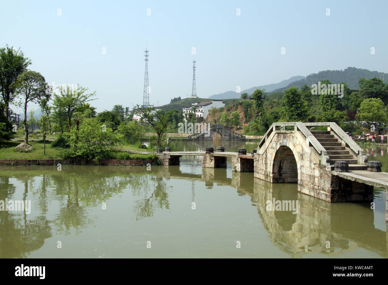 Bridge and park on the lake in Shexian town, China Stock Photo