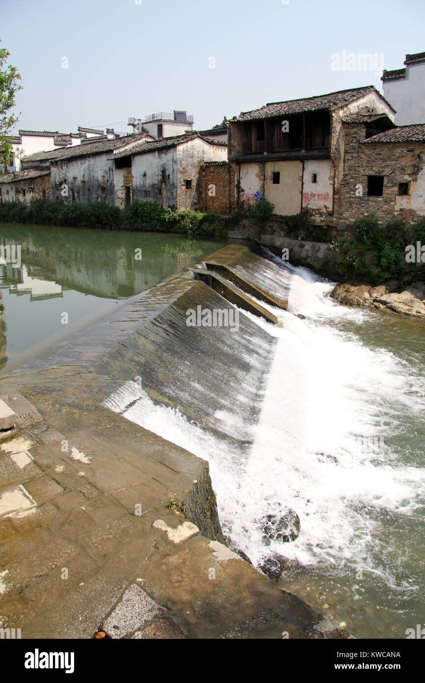 Dam and small river in Shexian town, China Stock Photo