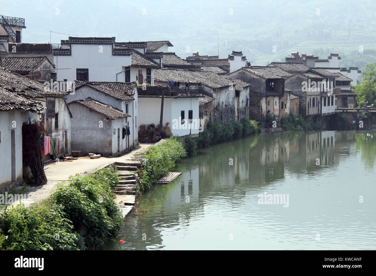 Houses on the river bank in Shexian town, China Stock Photo