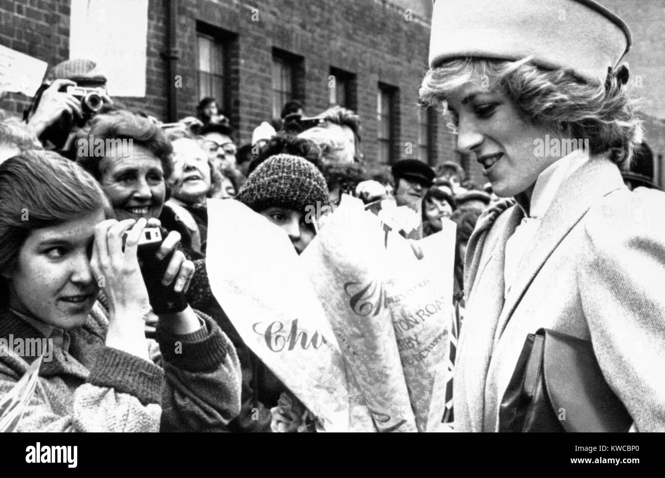 Diana, Princess of Wales has her picture taken by Derby girl, Hazel Stuart, 15, while on a tour in Normanton Road in Derby. *PA Wirephoto Stock Photo