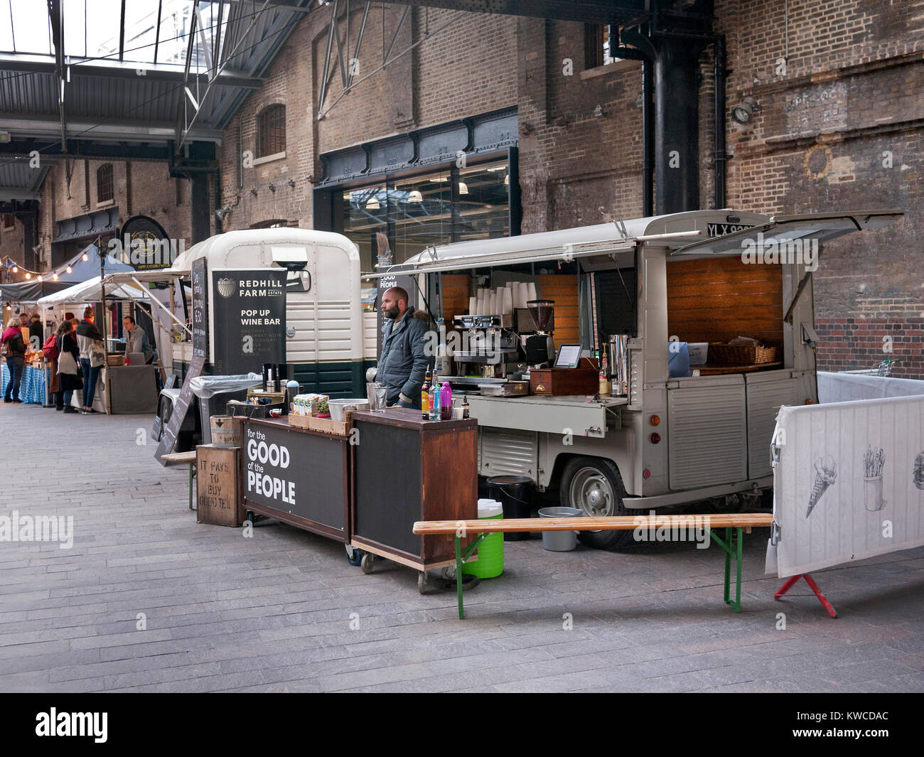 Food truck in farmers market in Granary Sq Kings Cross London Stock Photo