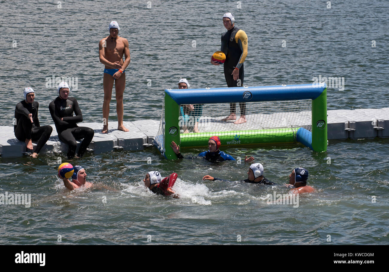 Water polo being played on Cape Town Harbour, Western Cape, South