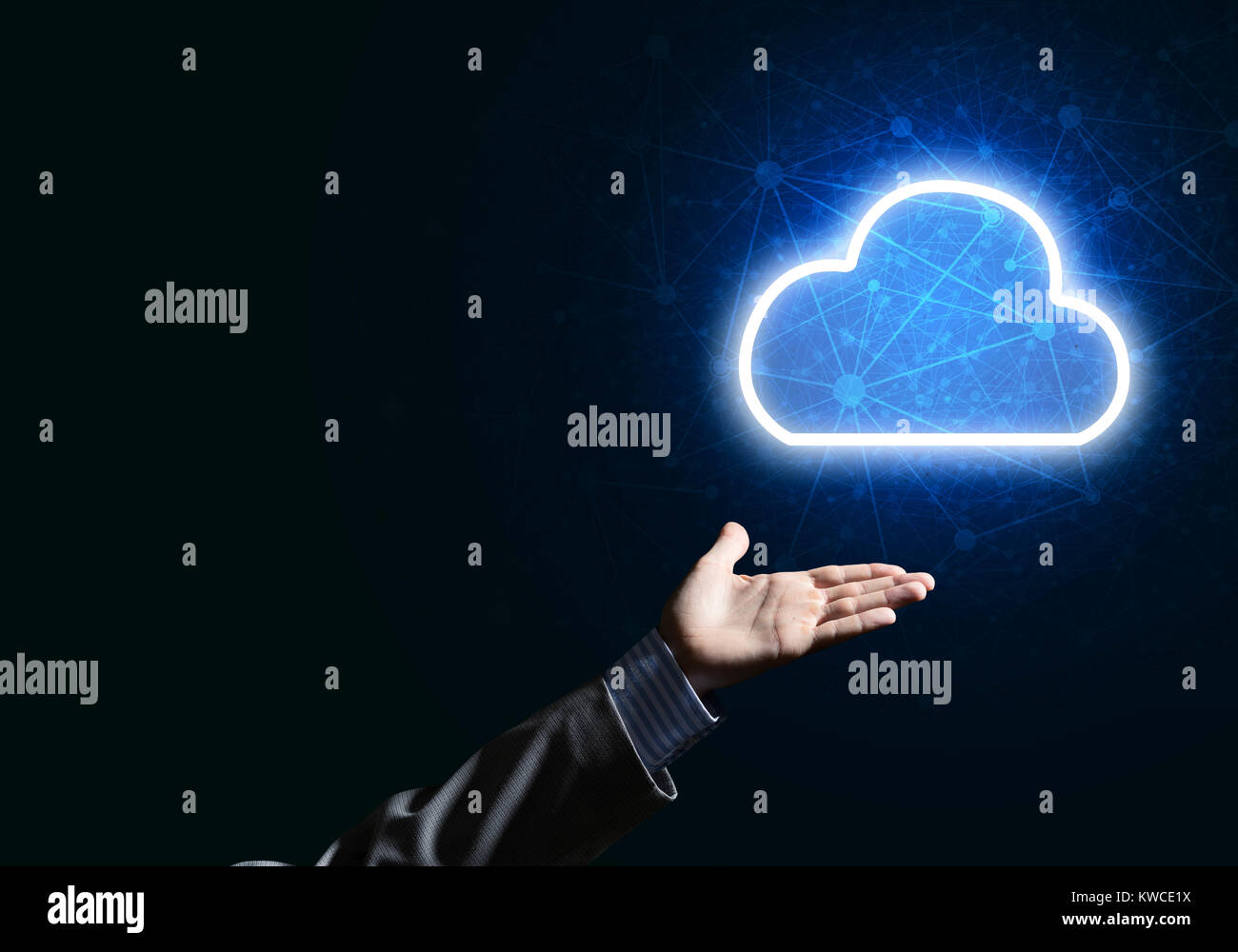 Digital cloud icon as symbol of wireless connection on dark background ...