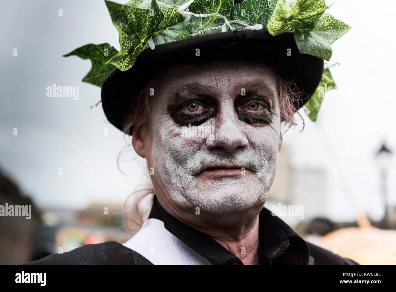 A participant in the Montol Festival in Penzance celebrating the Winter Solstice. Stock Photo