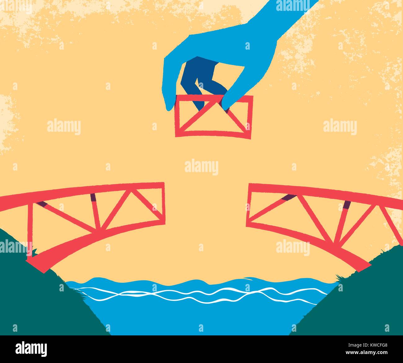 Hand complete the bridge with the last piece Stock Vector