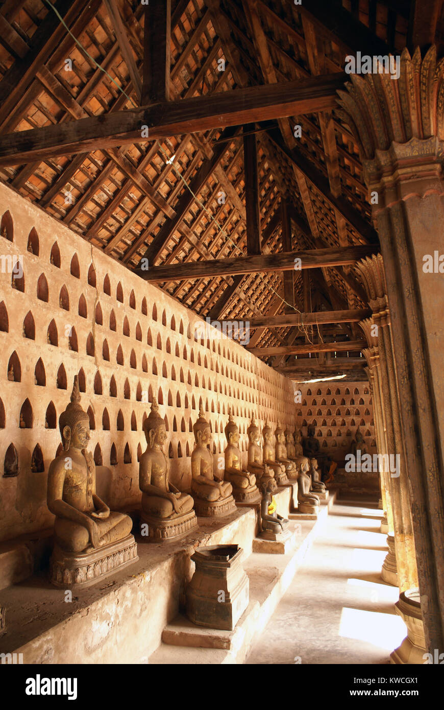 Buddhas and roof in Sisaket, Vyentyan, Laos Stock Photo
