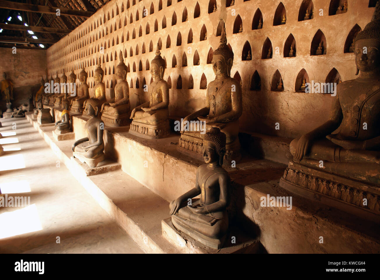 Buddhas in wat Sisaket, Vyentyan, Laos Stock Photo