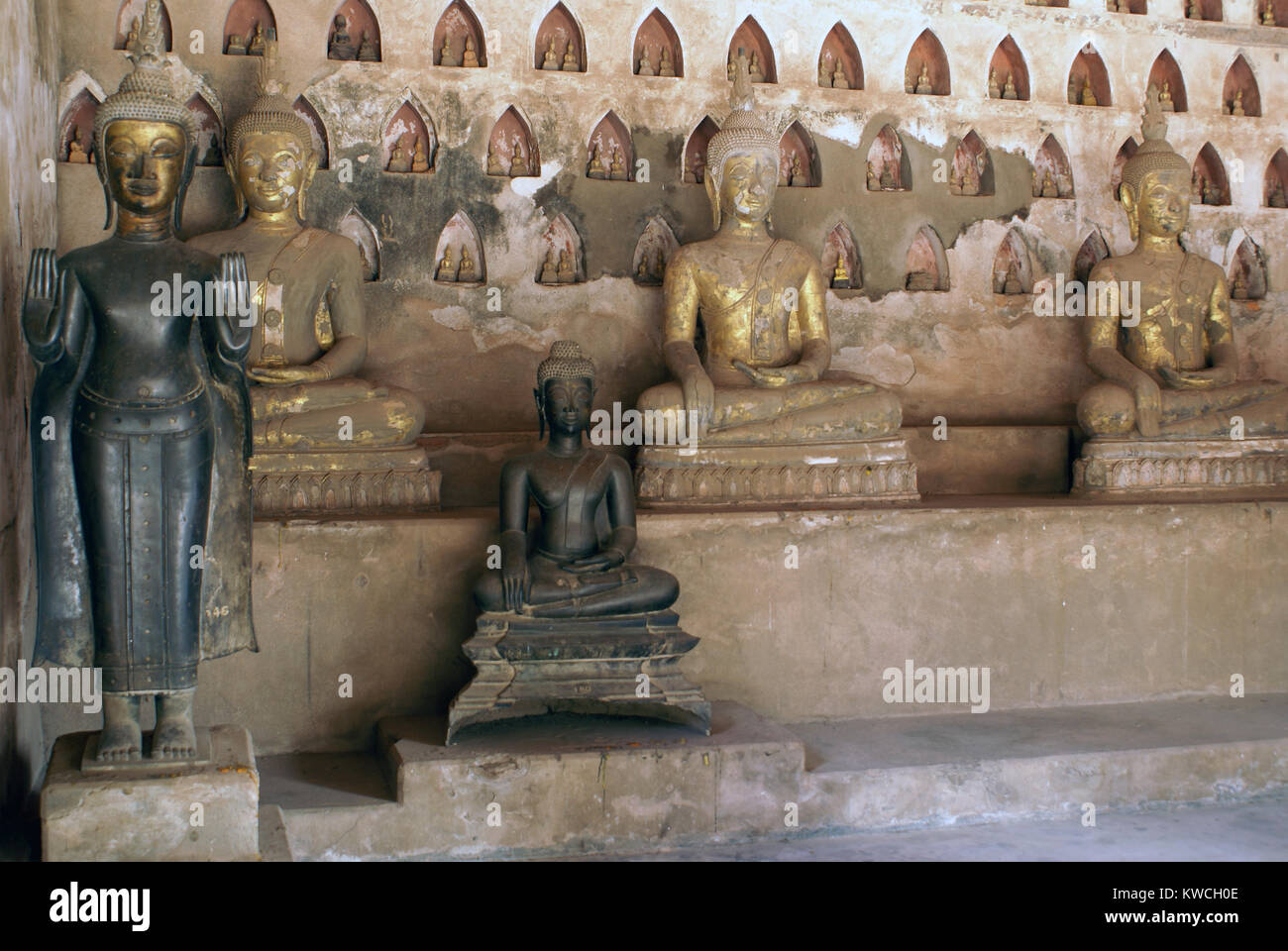 Bronze Buddhas in Sisaket, Vyentyan, Laos Stock Photo
