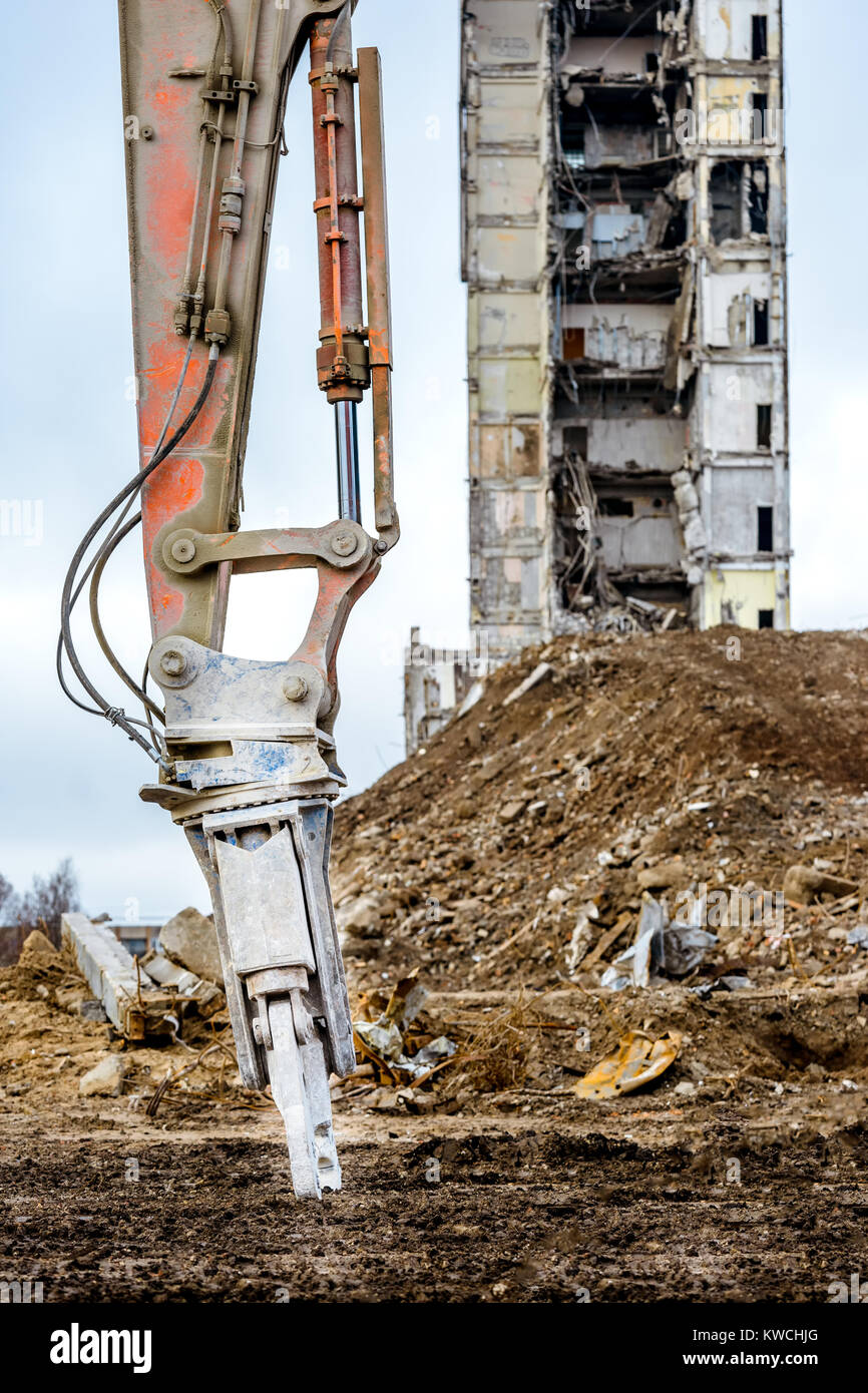 Demolition Arm Model Closeup of hidraulic arm for building demolition demolished highrise ...
