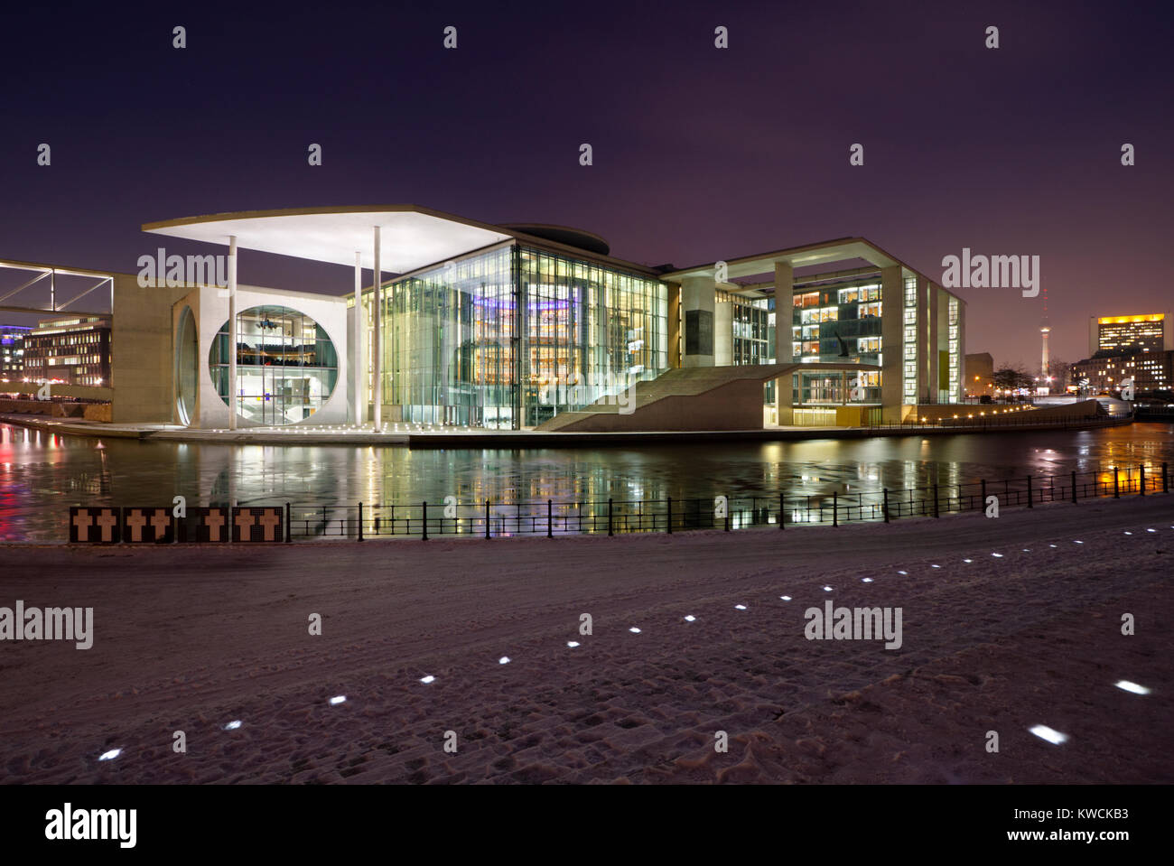 The Marie-Elisabeth-Lueders-Haus which is part of the government district in Berlin, Germany at night. Stock Photo