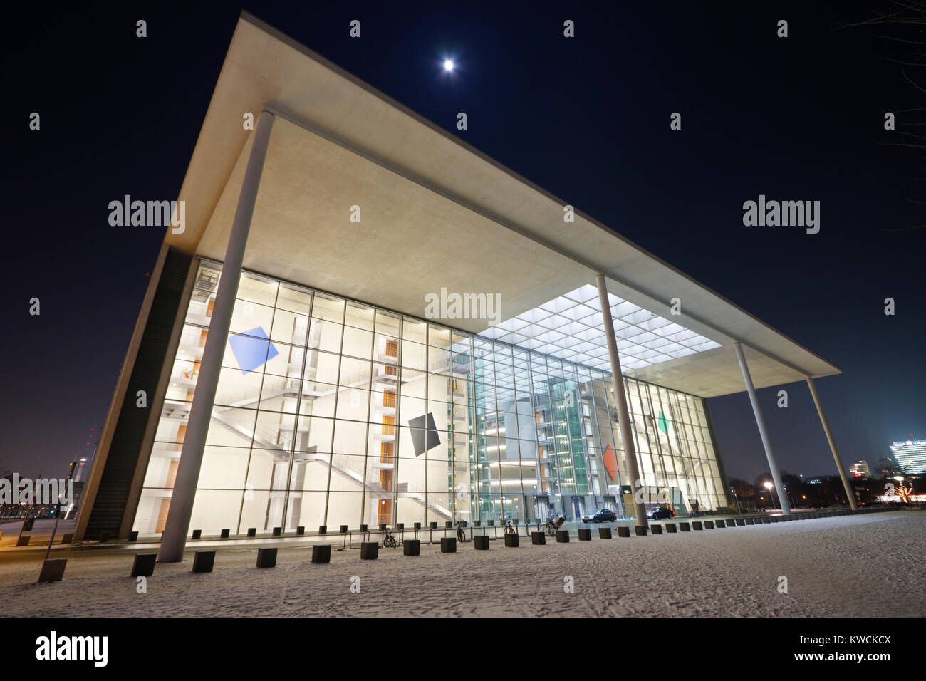 Night shot of a modern office building in the government district of Berlin, Germany. Stock Photo