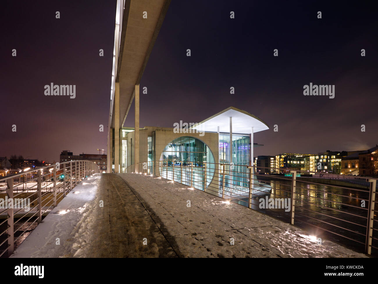 Modern architecture in the government district of Berlin. Winter night shot. Stock Photo