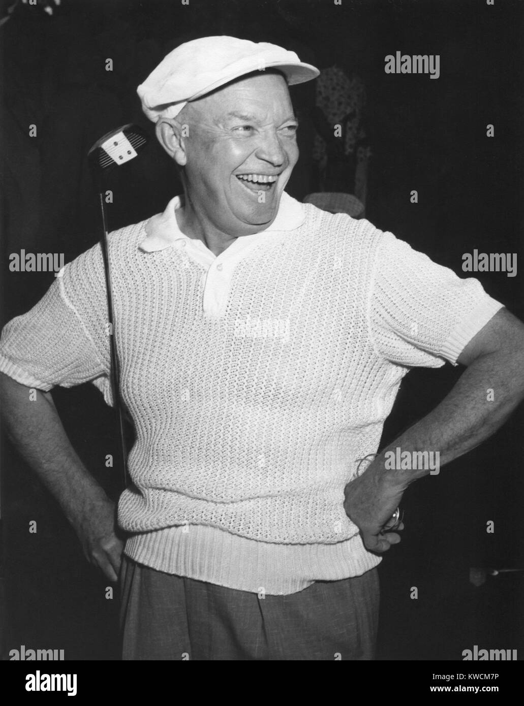 President Dwight Eisenhower smiling while golfing. Ca. 1954. - (BSLOC 2014 14 33) Stock Photo