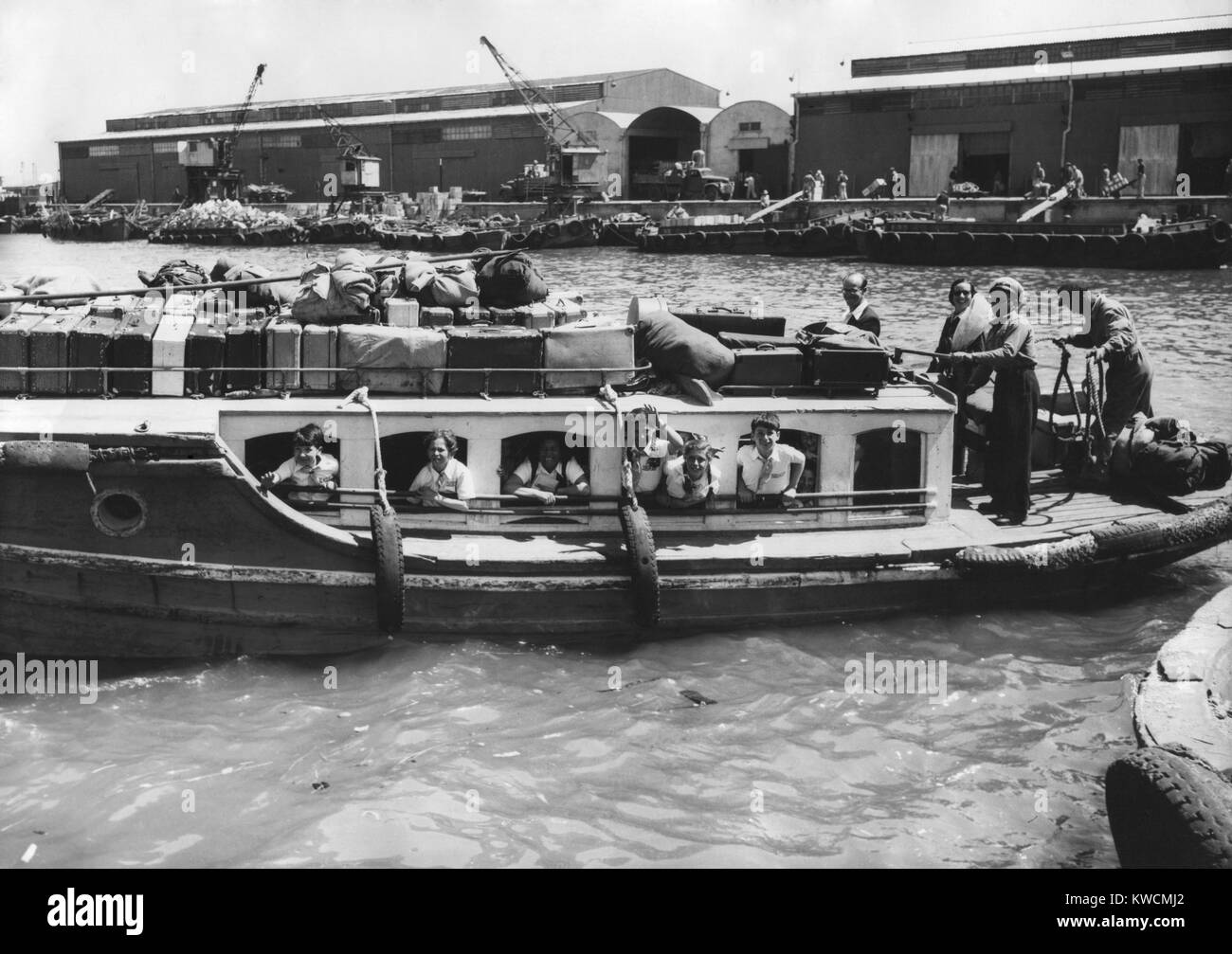 Boatload of Jewish children arriving in Tel Aviv on April 12, 1946. Their trip from Bergen-Belsen displaced persons camp (and former World War 2 concentration camp) in Germany was interrupted by British internment in Cyprus. - (BSLOC 2014 15 197) Stock Photo