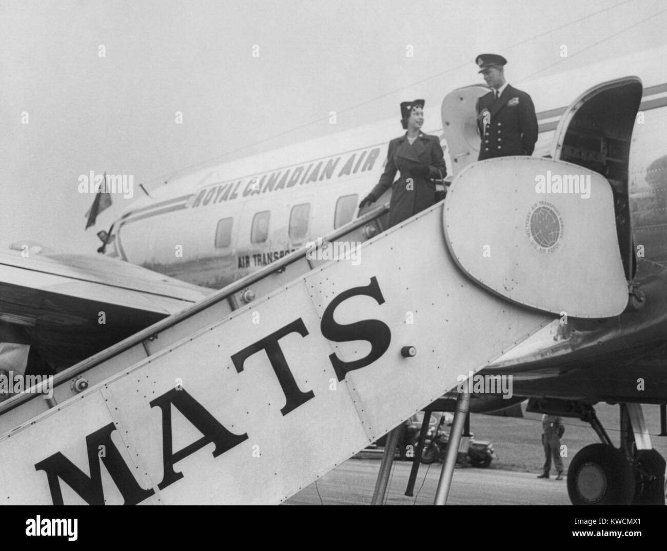 Princess Elizabeth and Prince Philip arrive at Washington's National Airport. Oct. 31, 1951. - (BSLOC 2014 15 38) Stock Photo