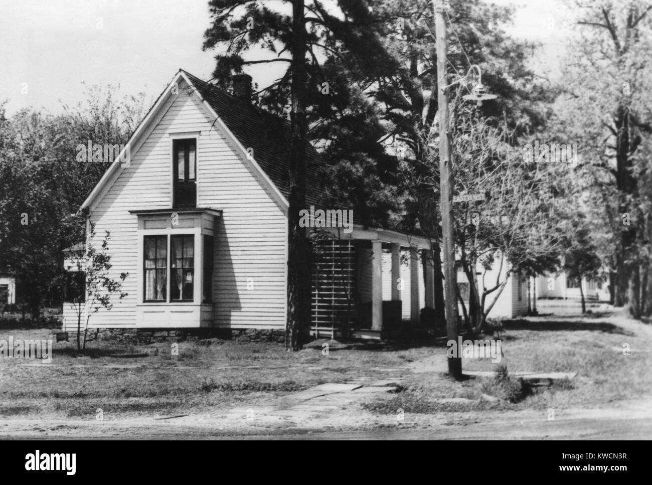 Birthplace of Harry Truman in Lamar, Missouri. Truman's grandfather planted a pine tree was in the yard on the morning Harry was born on May 8, 1884. - (BSLOC 2014 15 1) Stock Photo