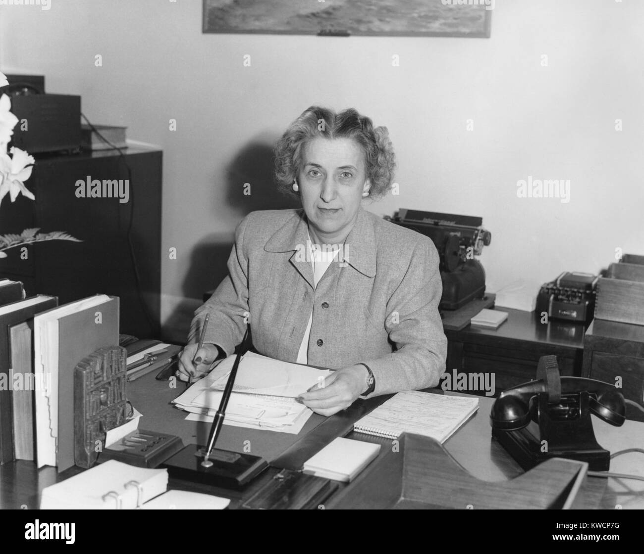 Rose Conway, secretary to President Harry Truman, at her desk in the White House. Feb. 11, 1947. - (BSLOC 2014 15 44) Stock Photo