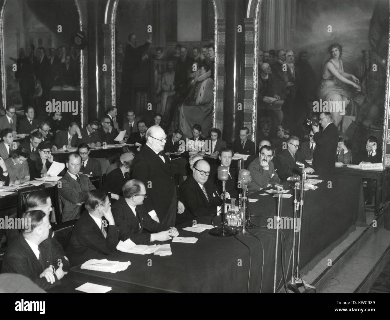Former Premier Winston Churchill speaking at the opening of the ...