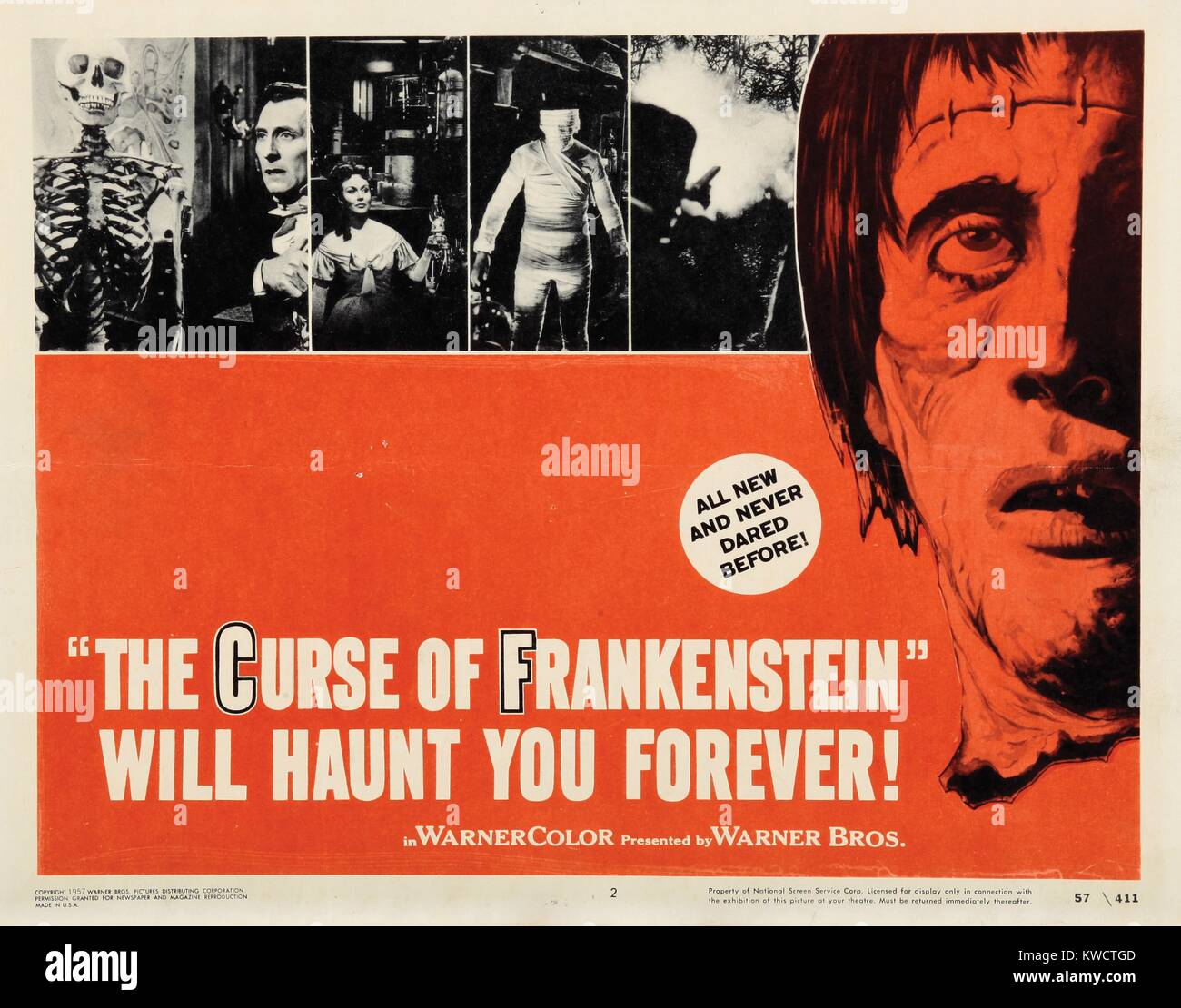 THE CURSE OF FRANKENSTEIN, Peter Cushing, Hazel Court (inset ...
