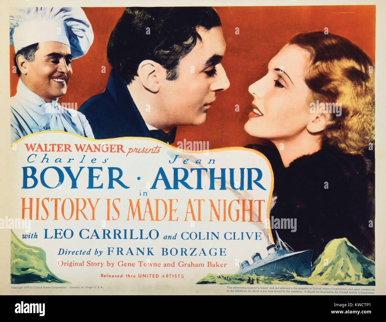 HISTORY IS MADE AT NIGHT, from left: Leo Carrillo, Charles Boyer, Jean Arthur, 1937. Stock Photo