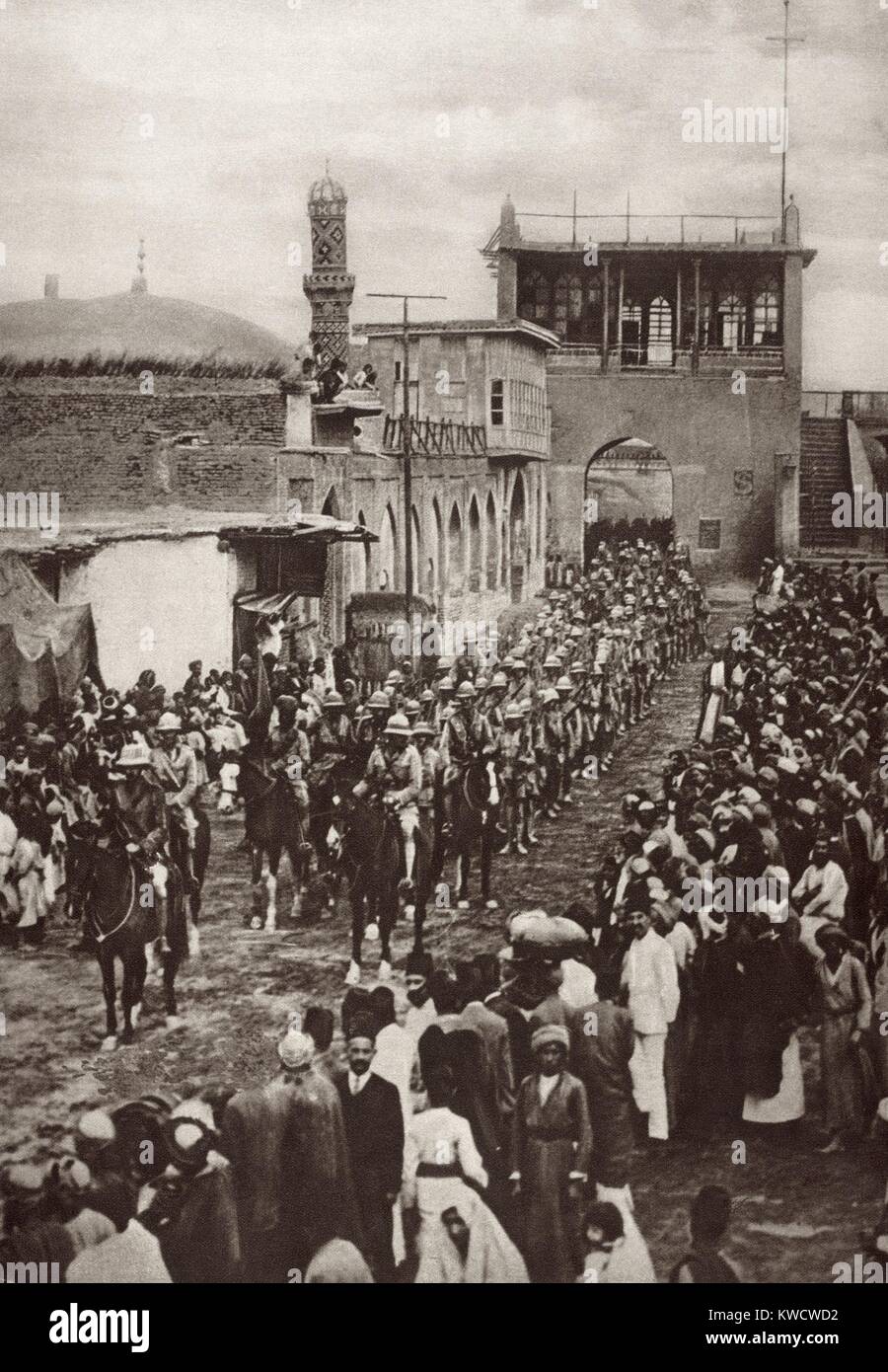 World War 1 in the Middle East. British troops entered Bagdad, Iraq, on March 11, 1917. The three month campaign, begun on Dec. 16, 1917, fought mostly by British Empire troops from India, overcame significant Turkish resistance. (BSLOC 2013 1 80) Stock Photo