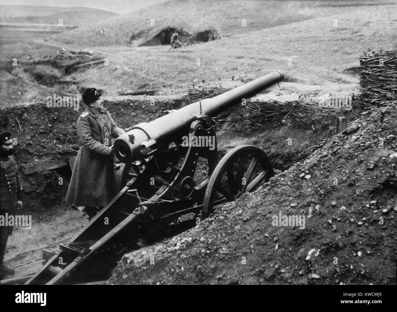 Siege of Ottoman Adrianople (Edirne) by Bulganian and Serbian forces, Nov. 3, 1912 –March 26, 1913. Bulgarian siege gun at Adrianople (BSLOC 2017 1 141) Stock Photo
