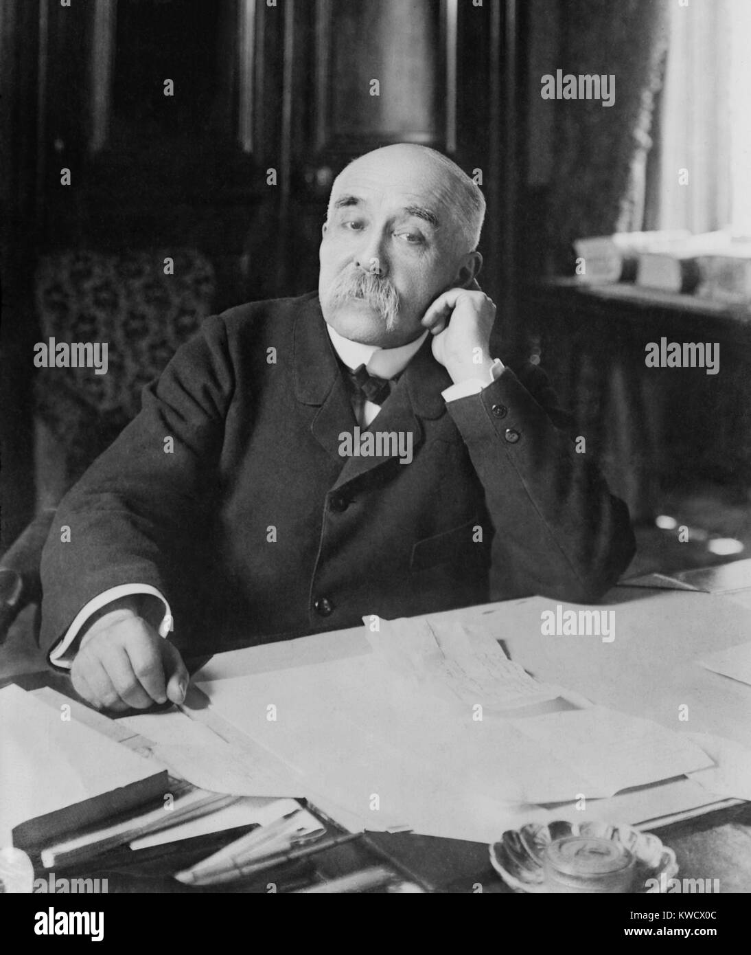 Georges Clemenceau was Prime Minister of France from Oct. 25. 1906 – July 24, 1909. In a second term, from 1917 to 1920, he influenced the Paris Peace Conference of 1919 to impose harsh conditions on Germany (BSLOC 2017 1 73) Stock Photo