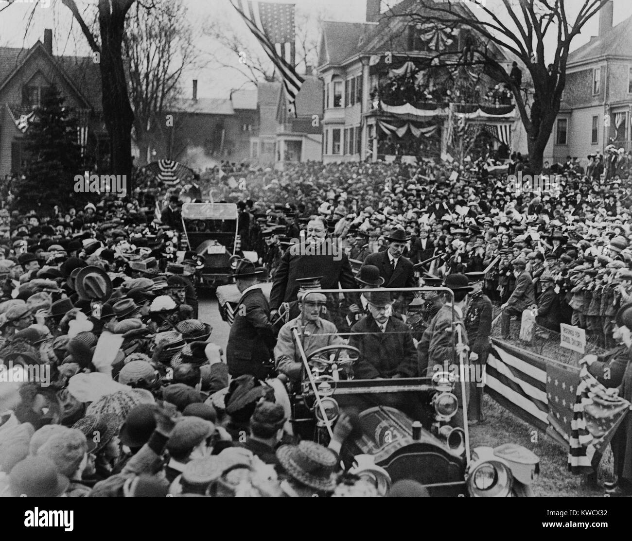 President William Howard Taft parading in an open automobile, c. 1912. Location unknown (BSLOC 2017 2 122) Stock Photo