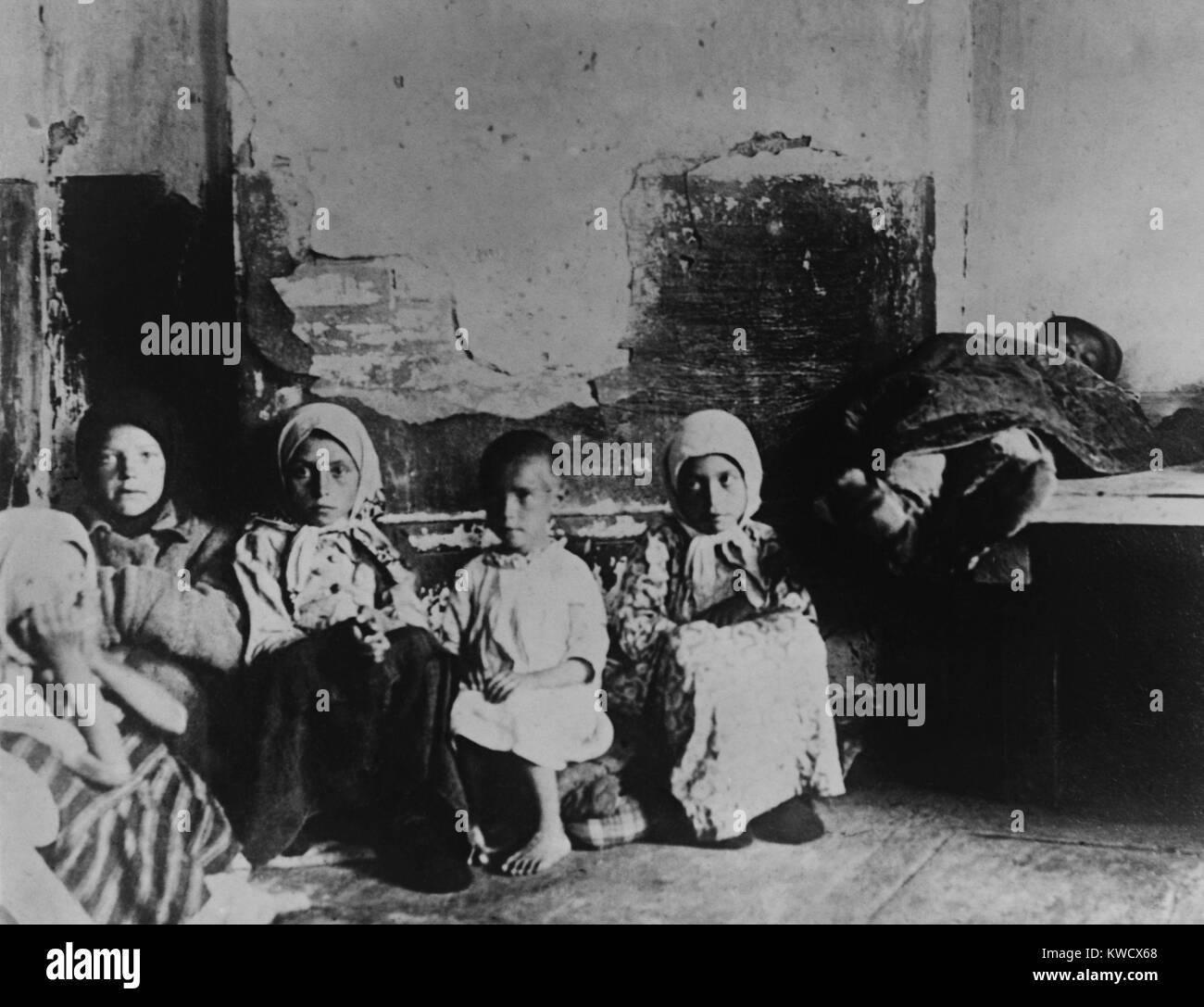 Starving children, deserted by their parents, at Samara, in the Volga District, 1921. American Relief Administration was distributing food in the region (BSLOC 2017 2 25) Stock Photo