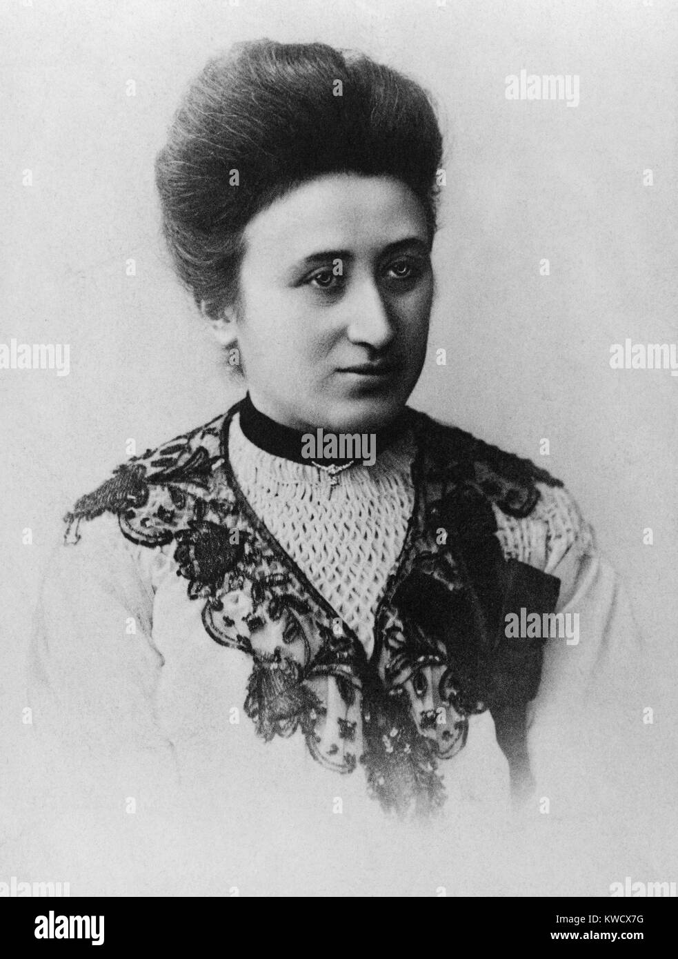 Rosa Luxemburg, was a Polish born German Communist revolutionary leader. In 1914, she joined Karl Liebknecht and others to found the Spartacus League, which played a violent role in the German Revolution of 1918-1919 (BSLOC 2017 2 57) Stock Photo