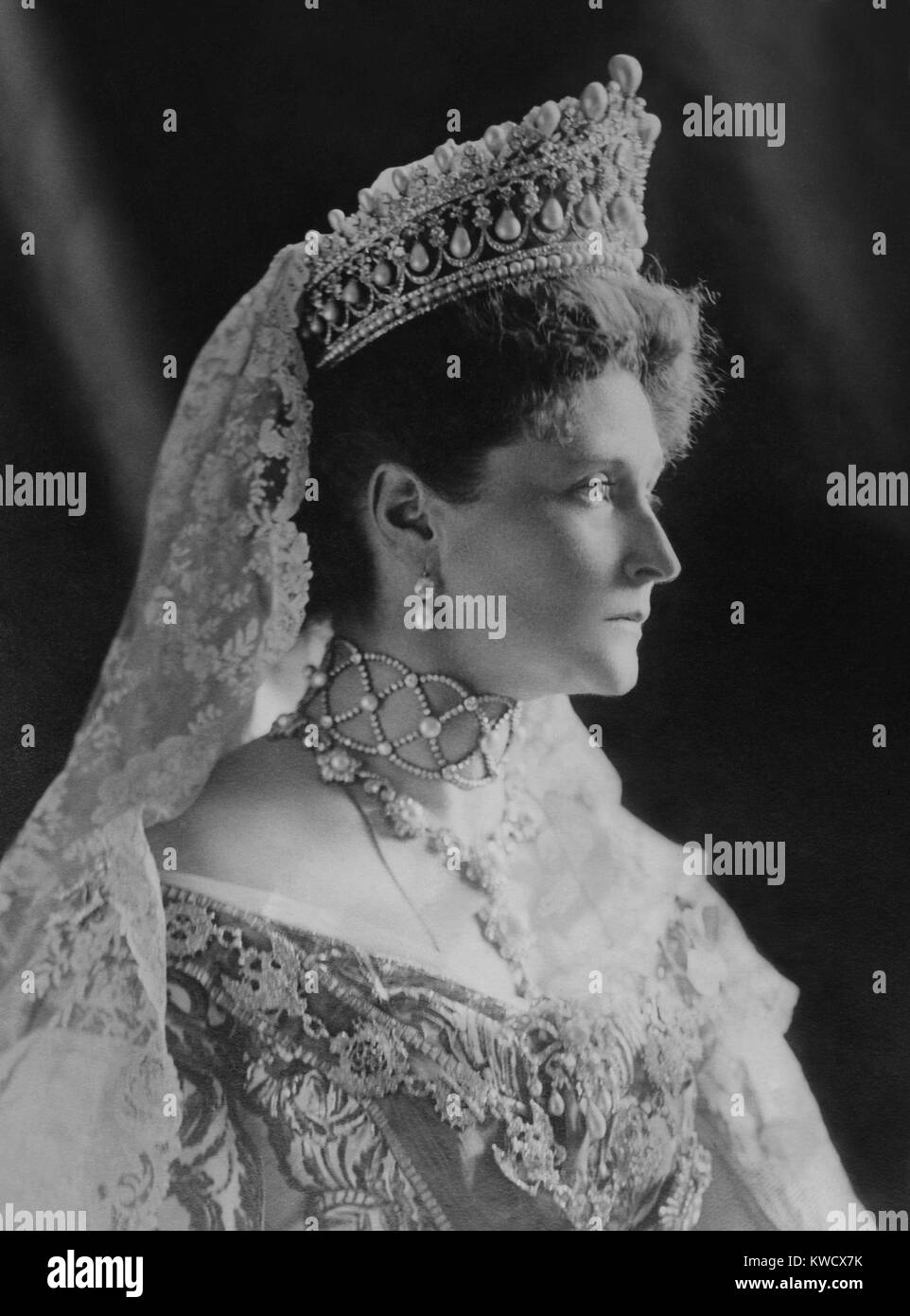 Czarina Alexandra Feodorovna, Alix of Hesse, the Empress Consort of Russia, 1908. She was the wife of the last Czar of Russia, Nicholas II (BSLOC 2017 2 6) Stock Photo