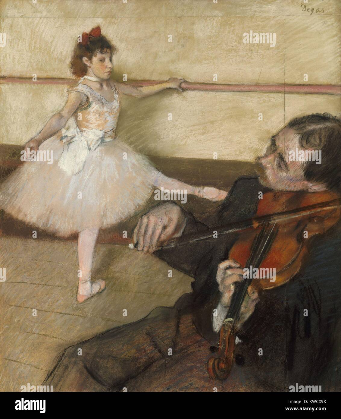 The Dance Lesson, by Edgar Degas, 1879, French impressionist drawing, pastel on paper. Degas added a panel of paper at top and on right to incorporate the violin player (BSLOC 2017 3 108) Stock Photo