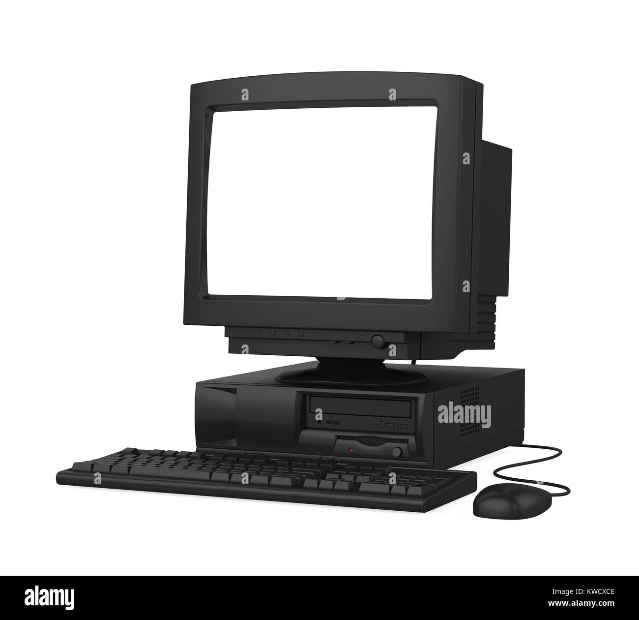 Old Desktop Computer with a Blank White Screen Monitor, Keyboard and ...