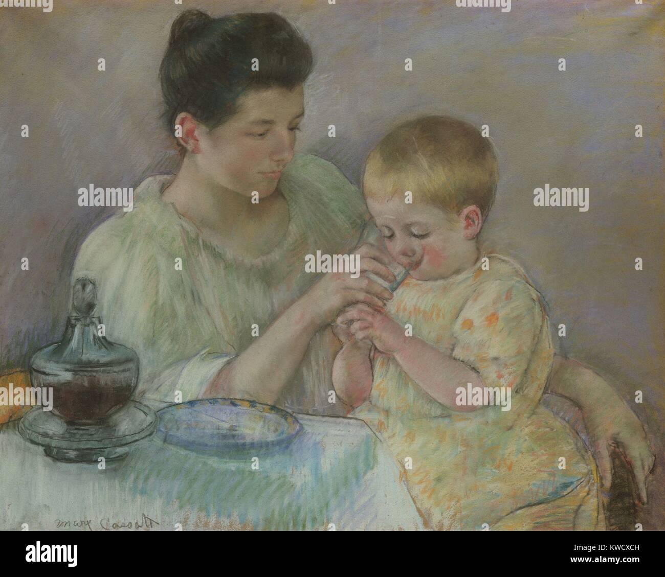 Mother Feeding Child, by Mary Cassatt, 1898, Impressionist pastel painting, on paper. This is an unsentimental depiction of daily life (BSLOC 2017 3 136) Stock Photo