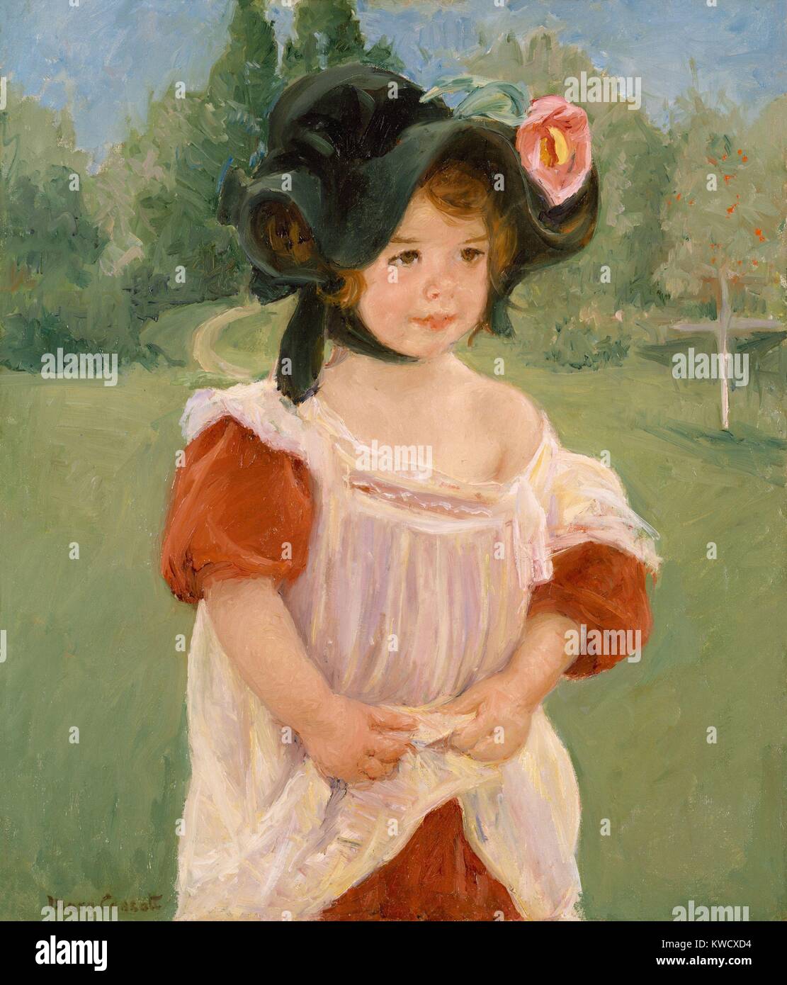 Margot Standing in a Garden, by Mary Cassatt, 1900, French impressionist painting, oil on canvas. Margot Lux, a child from the village near Cassatt’s country home, was the model for this painting (BSLOC 2017 3 141) Stock Photo