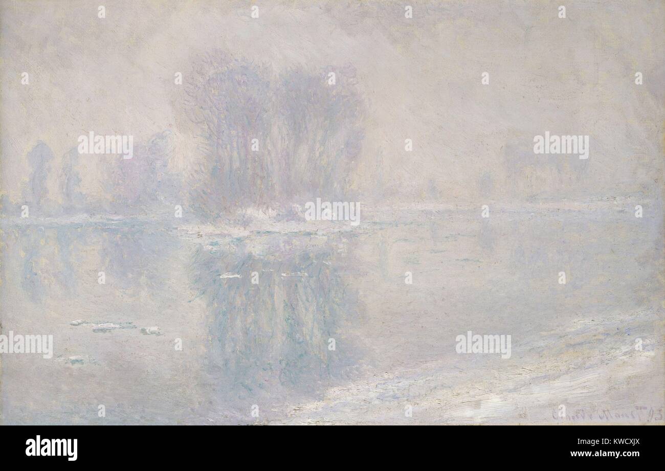 Ice Floes, by Claude Monet, 1893, French impressionist painting, oil on canvas. After cold and heavy snowfalls in the winter of 1892–93, Monet created a series of paintings from his home in Giverny (BSLOC 2017 3 43) Stock Photo