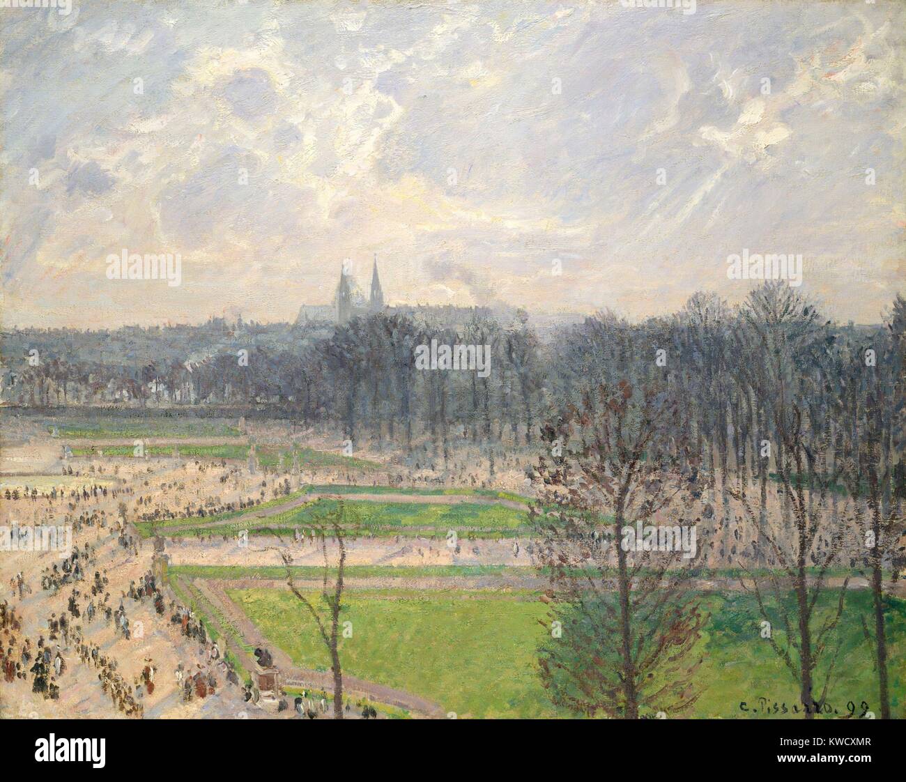 Garden of the Tuileries, Winter Afternoon, by Camille Pissarro, 1899, French impressionist painting. In the distance are the Dome des Invalides, and the steeples of Sainte-Clotilde (BSLOC_2017_3_65) Stock Photo