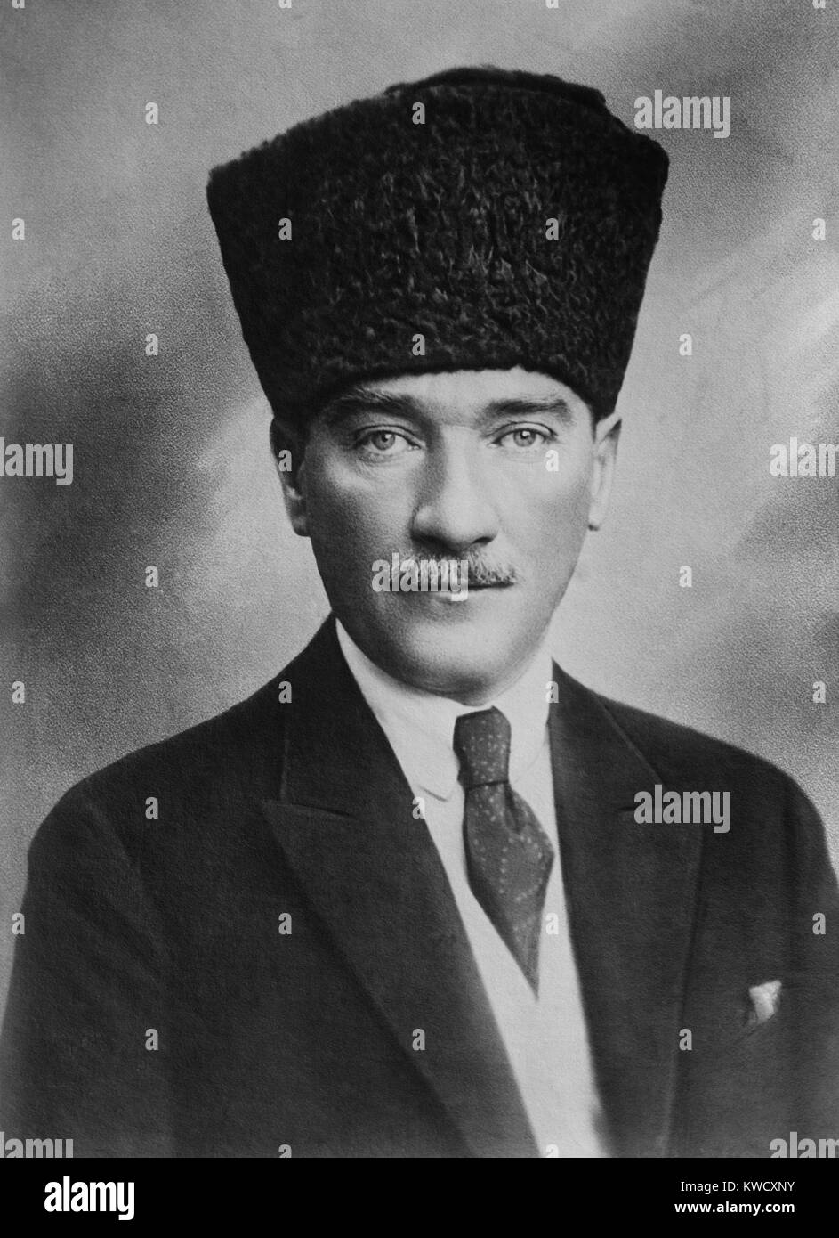 Mustafa Kemal Ataturk, President of Turkey, 1923-1938. He was a supporter of the 1908 Young Turk Revolution, a victorious General of the defense of Gallipoli in 1915, and led the Turkish National Movement in the Turkish War of Independence, 1920-1922 (BSLOC 2017 1 114) Stock Photo