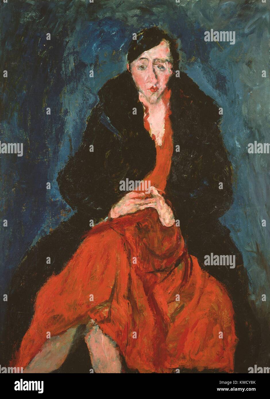 Portrait of Madeleine Castaing, by Chaim Soutine, 1929, Russian French Expressionist oil painting. Madeleine Castaing and her husband were his patrons when he painted this canvas (BSLOC 2017 5 150) Stock Photo
