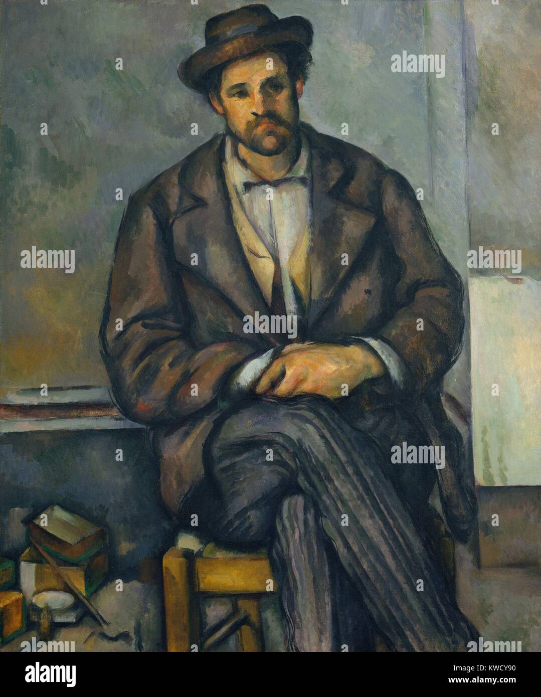 Seated Peasant, by Paul Cezanne, 1892-96, French Post-Impressionist painting, oil on canvas. The sitter is believed to be one of the workers at the Jas de Bouffan, the Cezanne family estate in Aix-en-Provence (BSLOC 2017 5 16) Stock Photo