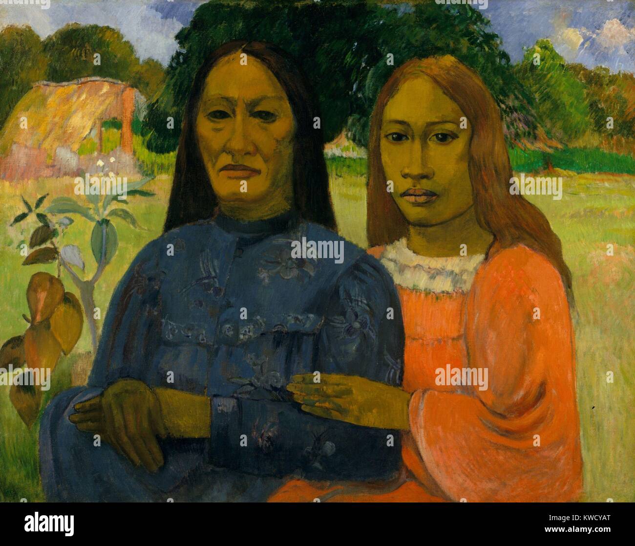 Two Women, by Paul Gauguin, 1901- 02, French Post-Impressionist painting, oil on canvas. Gauguin painted the two Tahitian women from a photograph (BSLOC 2017 5 35) Stock Photo
