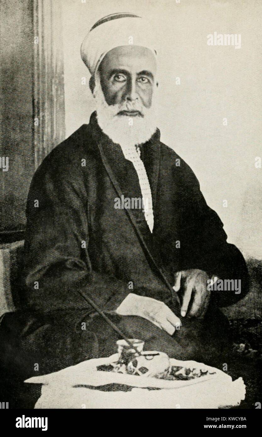 Hussein bin Ali, Sharif of Mecca, was a descendant of the Prophet Muhammad, c. 1915. He was a member of the ancient Hashemite house descended through the Prophets grandson Hasan ibn Ali (BSLOC 2017 1 94) Stock Photo