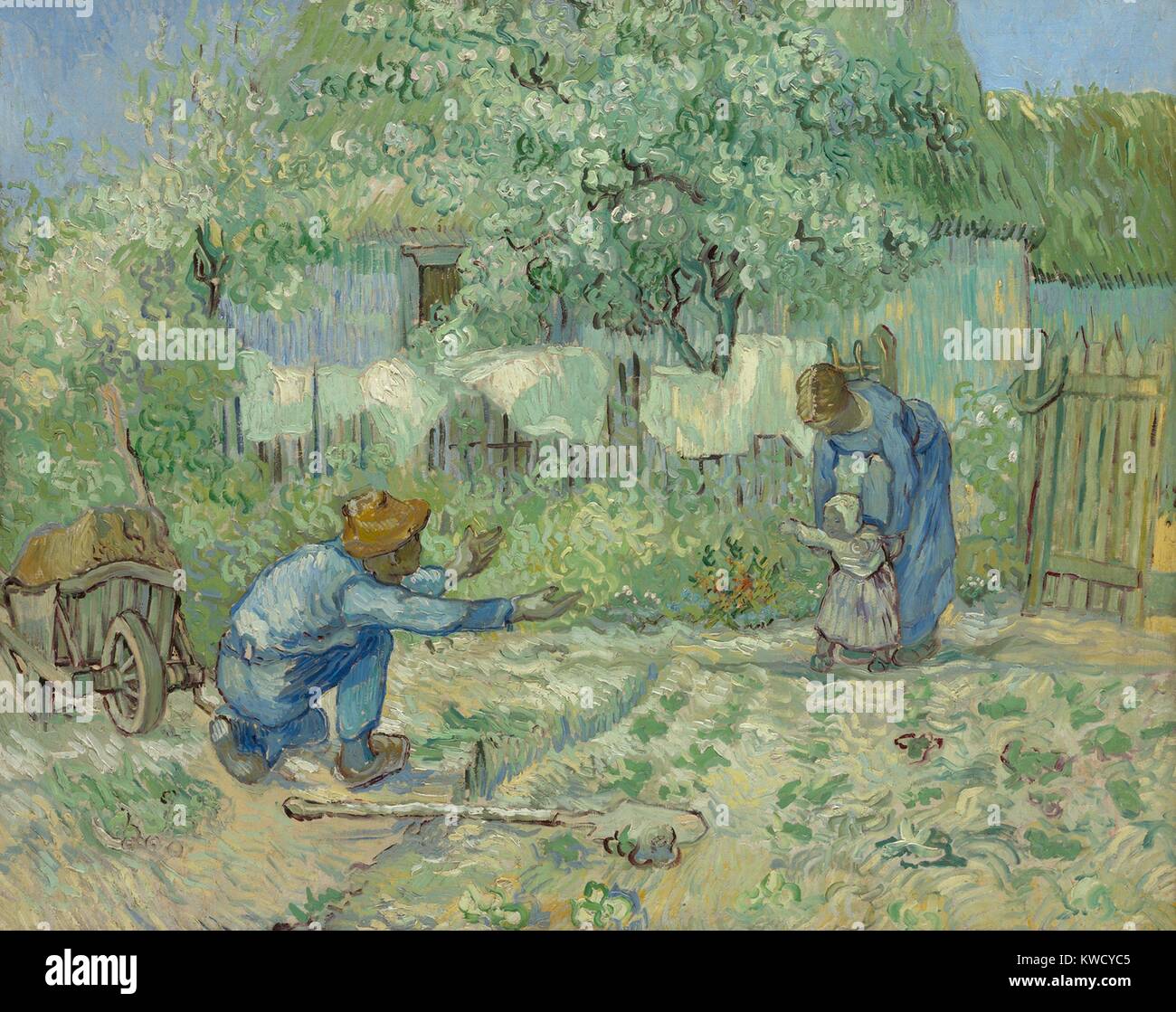 First Steps, after Millet, by Vincent Van Gogh, 1890, Dutch Post-Impressionist, oil on canvas. While a patient at the asylum in Saint-Remy, Van Gogh painted copies after realist Jean-Francois Millet (BSLOC 2017 5 50) Stock Photo