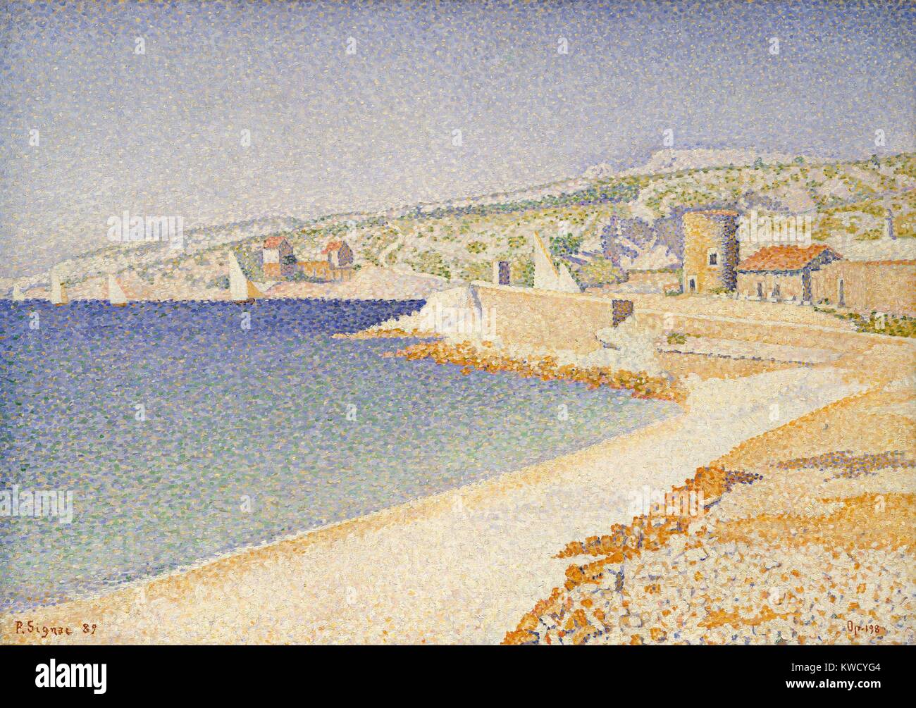 The Jetty at Cassis, Opus 198, by Paul Signac, 1889, French Post-Impressionist, oil on canvas. This painting of the Mediterranean port was singled out for praise when the series was exhibited at the Salon des Independants in 1889. Signac described his exp (BSLOC 2017 5 89) Stock Photo