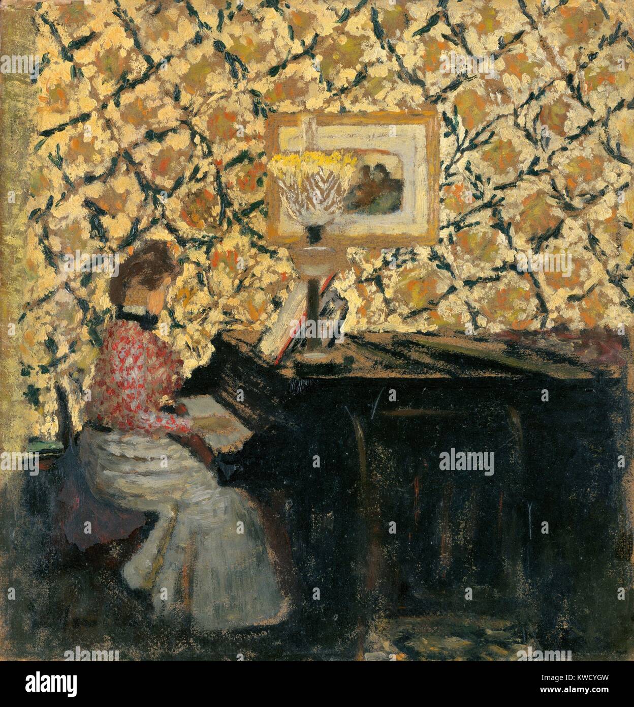 Misia at the Piano, by Edouard Vuillard, 1895, French Post-Impressionist, oil painting on cardboard. Misia Sert, was born into a Polish musical family, and was active in Paris artistic circles after she married Thadee Natanson in 1889 (BSLOC 2017 5 99) Stock Photo