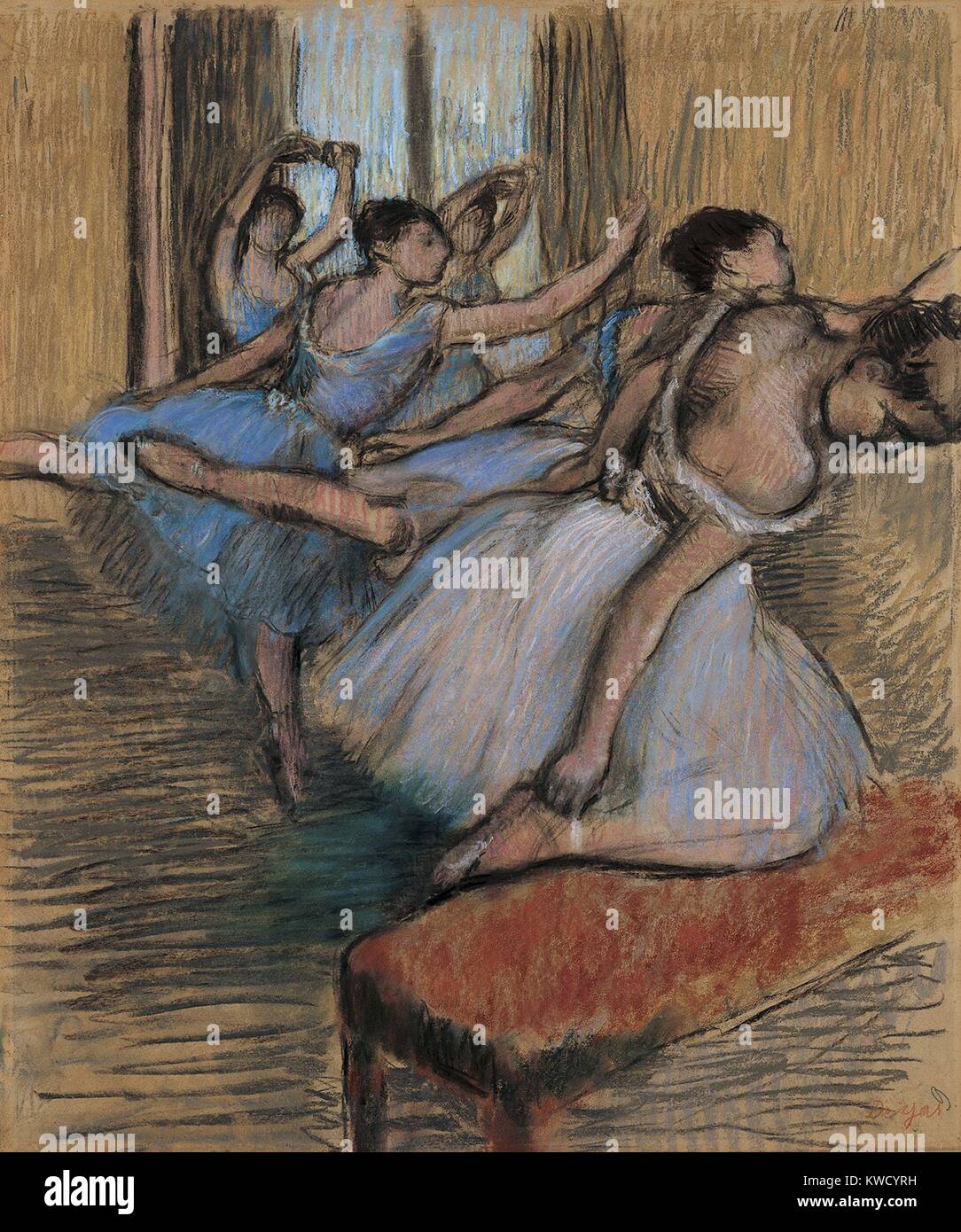 The Dancers, by Edgar Degas, 1900, French impressionist drawing, pastel and charcoal on paper. Degas told art dealer Ambroise Vollard, for me the dance is a pretext for painting pretty costumes and rendering movement (BSLOC 2017 3 111) Stock Photo