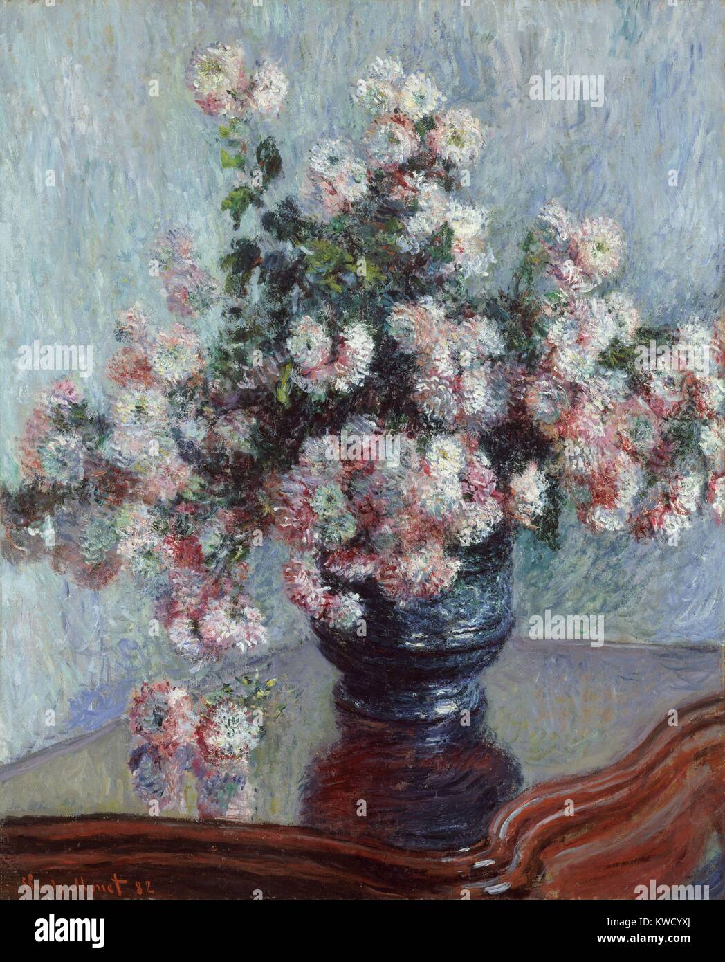 Chrysanthemums, by Claude Monet, 1882, French impressionist painting, oil on canvas. Monets twenty floral still lifes painted between 1878 and 1883, received critical and commercial success (BSLOC 2017 3 34) Stock Photo