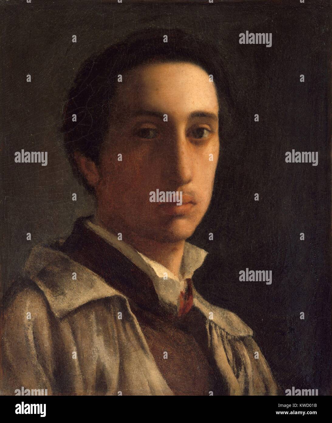 Self-Portrait, by Edgar Degas, 1855-56, French impressionist painting, oil on paper. This early self-portrait was made when Degas was strongly influenced by the Neo-Classical painter Jean-Auguste-Dominique Ingres (BSLOC 2017 3 94) Stock Photo