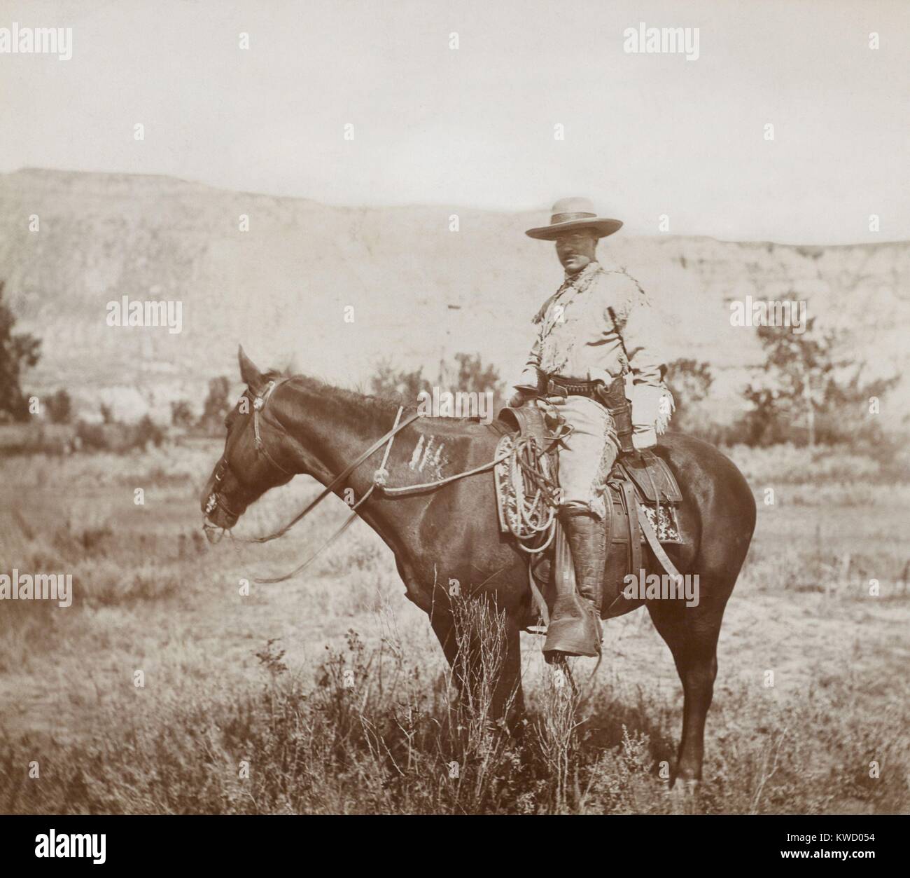 Young Theodore Roosevelt on his favorite hunting pony in the Badlands