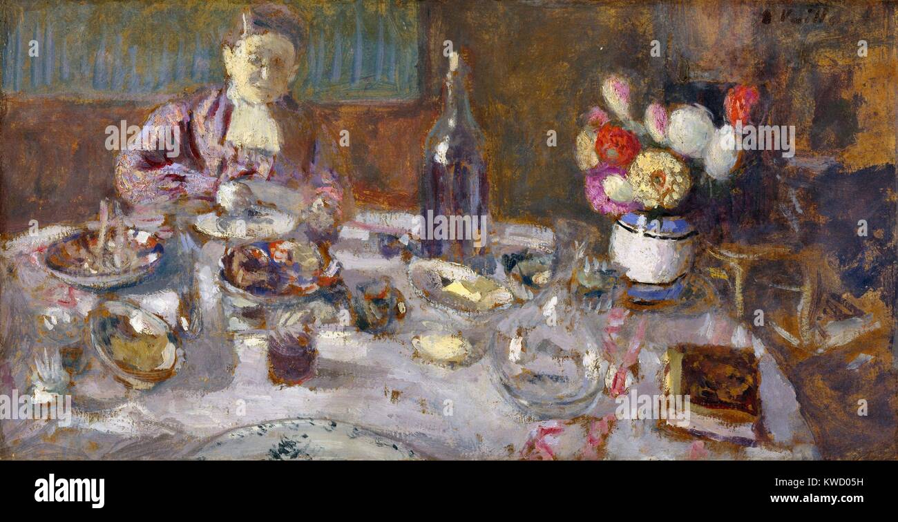 Luncheon, by Edouard Vuillard, 1901, French Post-Impressionist, oil painting on cardboard. The work evidences continuing impressionist influence, but with lessened realism under Nabi influence (BSLOC 2017 5 101) Stock Photo